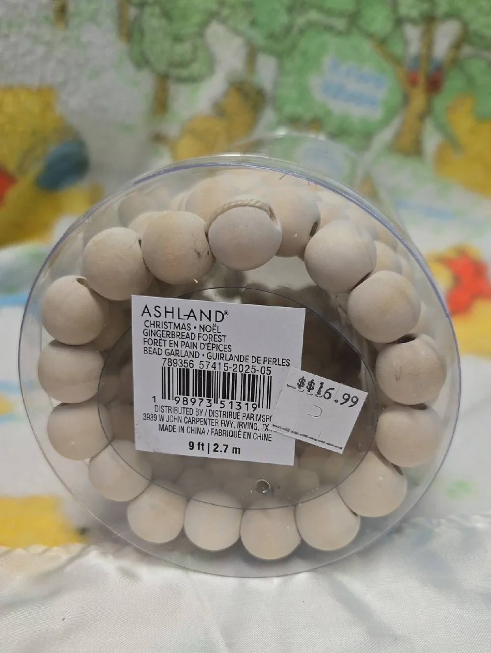 Nwt! 9ft. Natural Wood Round Beads String - Neutral Beige